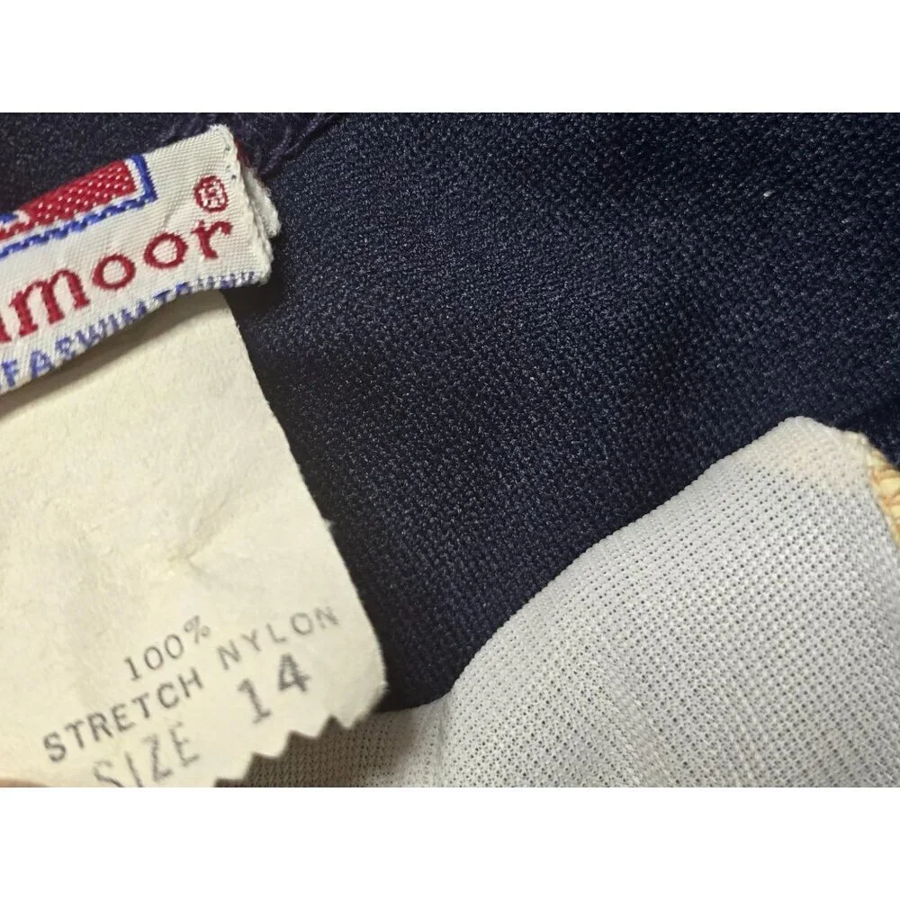 Vintage 60s 70s Navy Blue Boys Shorts Swim Trunk Donmoor Whale